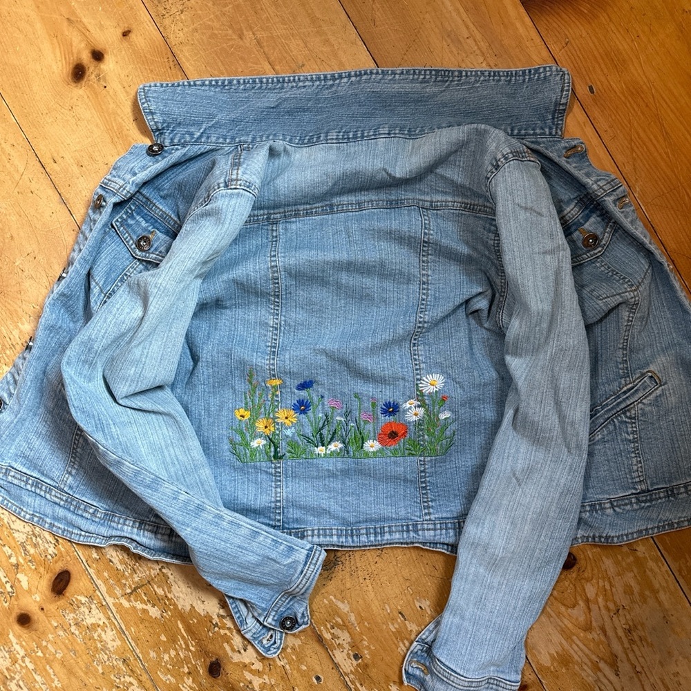 Embroidered Denim Jacket with Floral Design